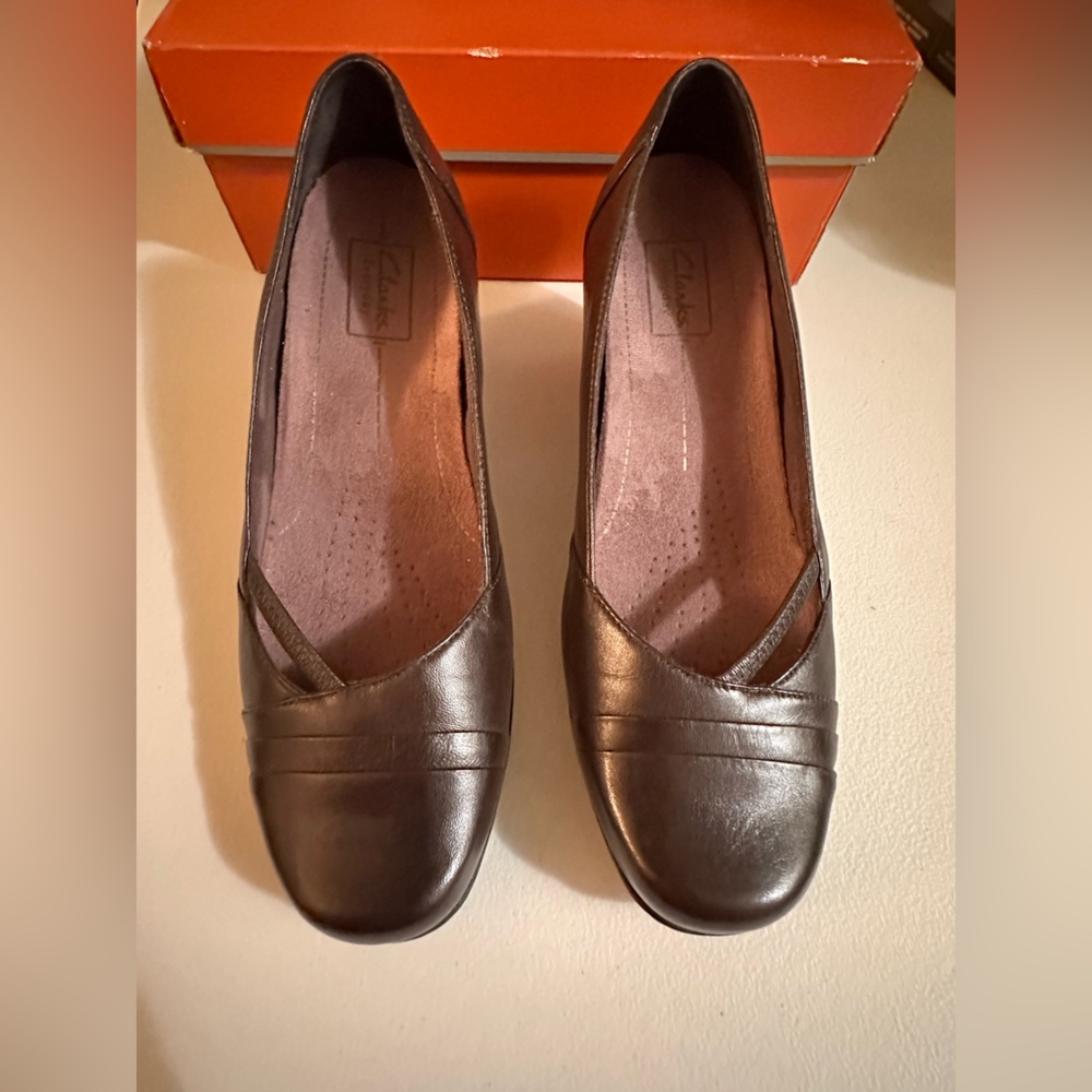 Clarks Dark Brown wedge heel 9m